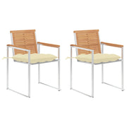 Tuinstoelen 2 stuks massief teakhout staal crème kussens