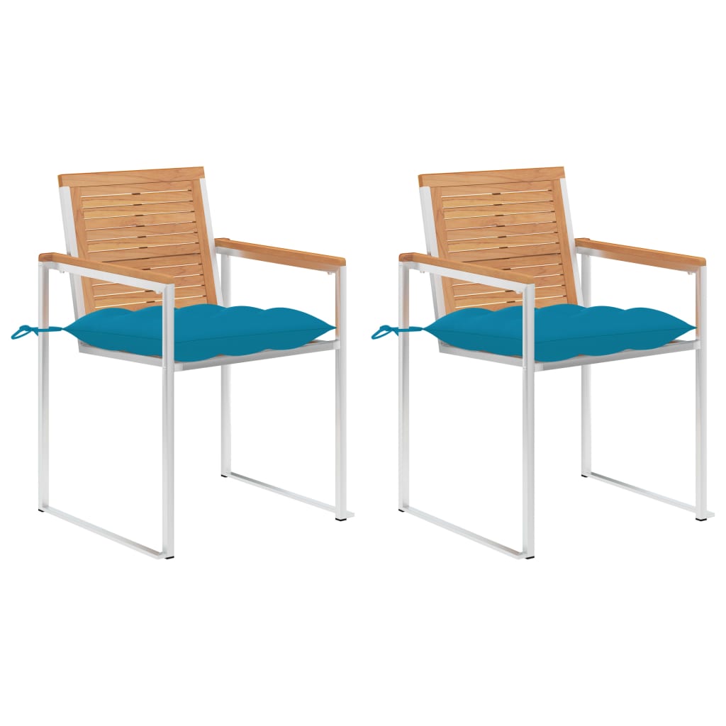 Tuinstoelen 2 St Met Kussens Massief Teakhout En Staal lichtblauw
