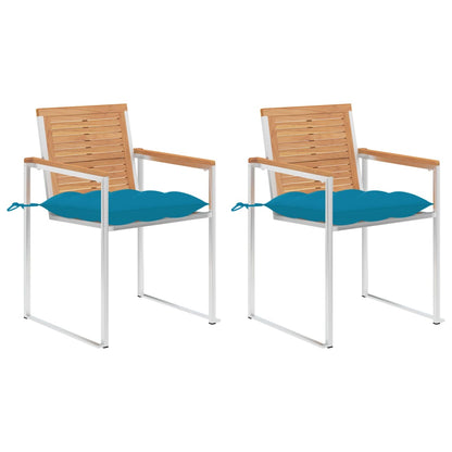 Tuinstoelen 2 St Met Kussens Massief Teakhout En Staal lichtblauw