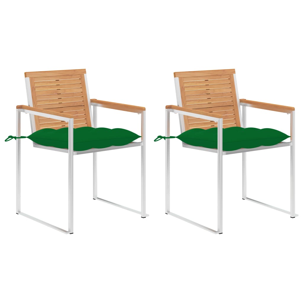 Tuinstoelen 2 St Met Kussens Massief Teakhout En Staal Groen