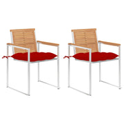 Tuinstoelen 2 stuks massief teakhout staal rood