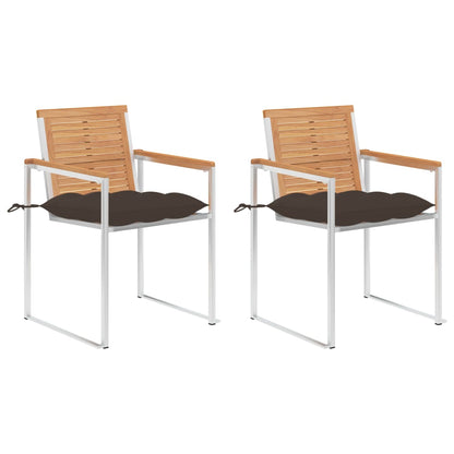 Tuinstoelen 2 St Met Kussens Massief Teakhout En Staal Taupe