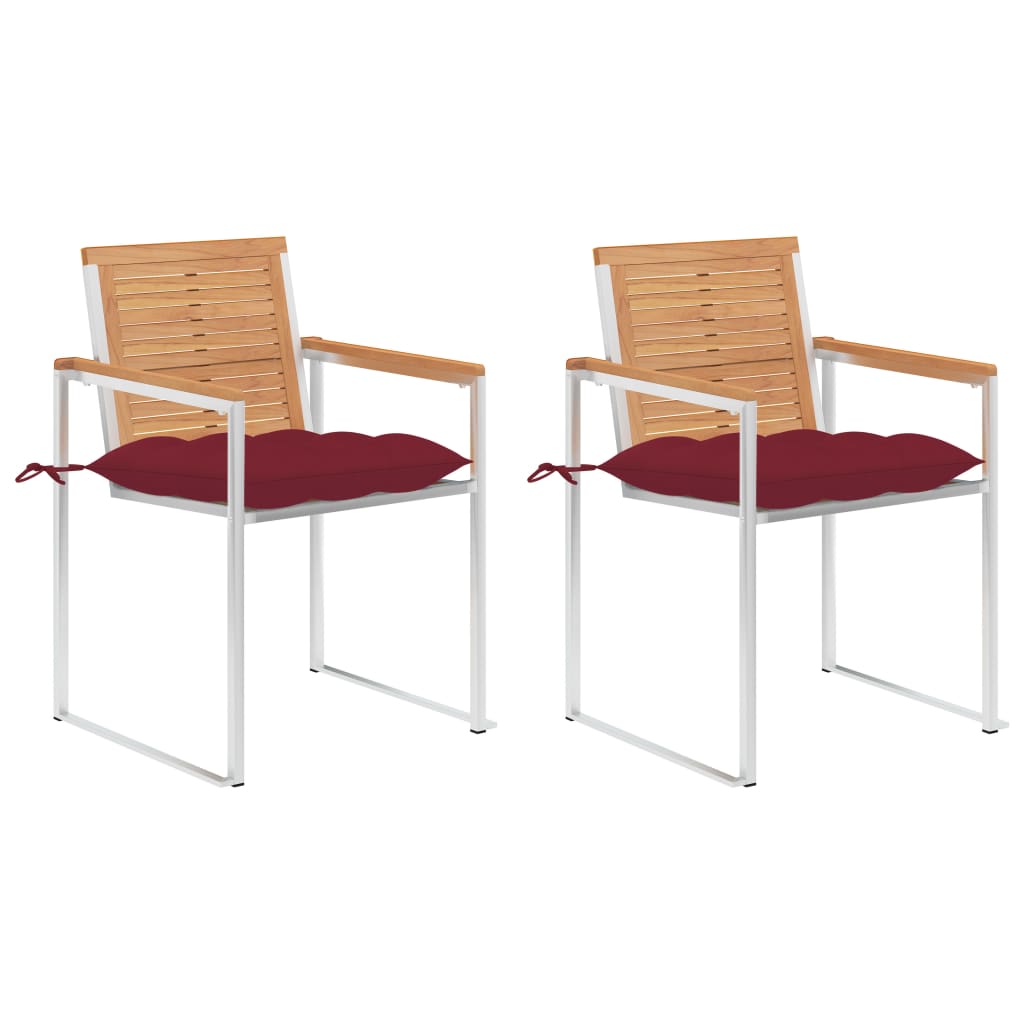 Tuinstoelen 2 St Met Kussens Massief Teakhout En Staal Wijnrood