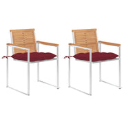Garden chairs 2 pcs with cushions solid teak and steel