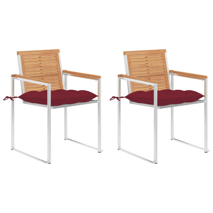 Tuinstoelen 2 St Met Kussens Massief Teakhout En Staal Wijnrood