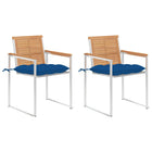 Tuinstoelen 2 stuks massief teakhout staal blauw