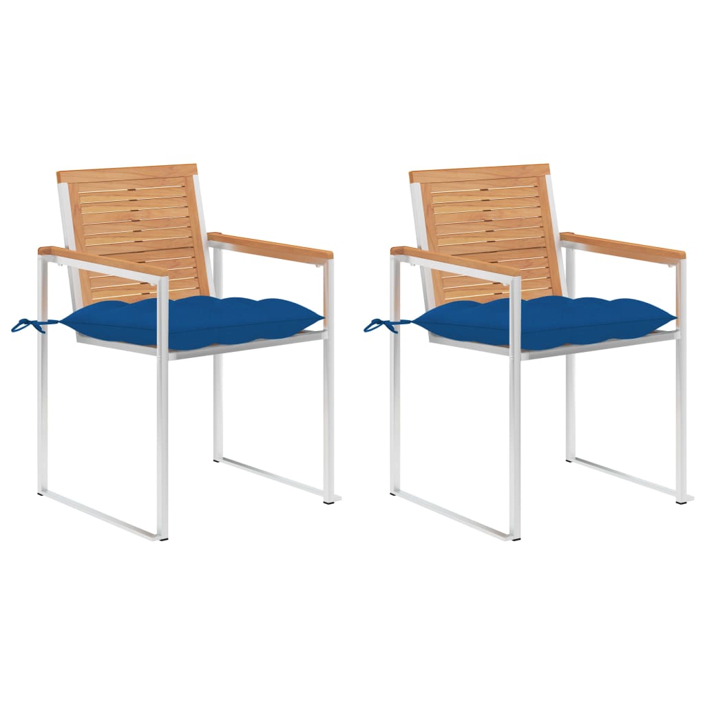 Tuinstoelen 2 St Met Kussens Massief Teakhout En Staal Blauw