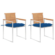 Tuinstoelen 2 stuks massief teakhout staal blauw