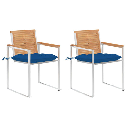Tuinstoelen 2 St Met Kussens Massief Teakhout En Staal Blauw