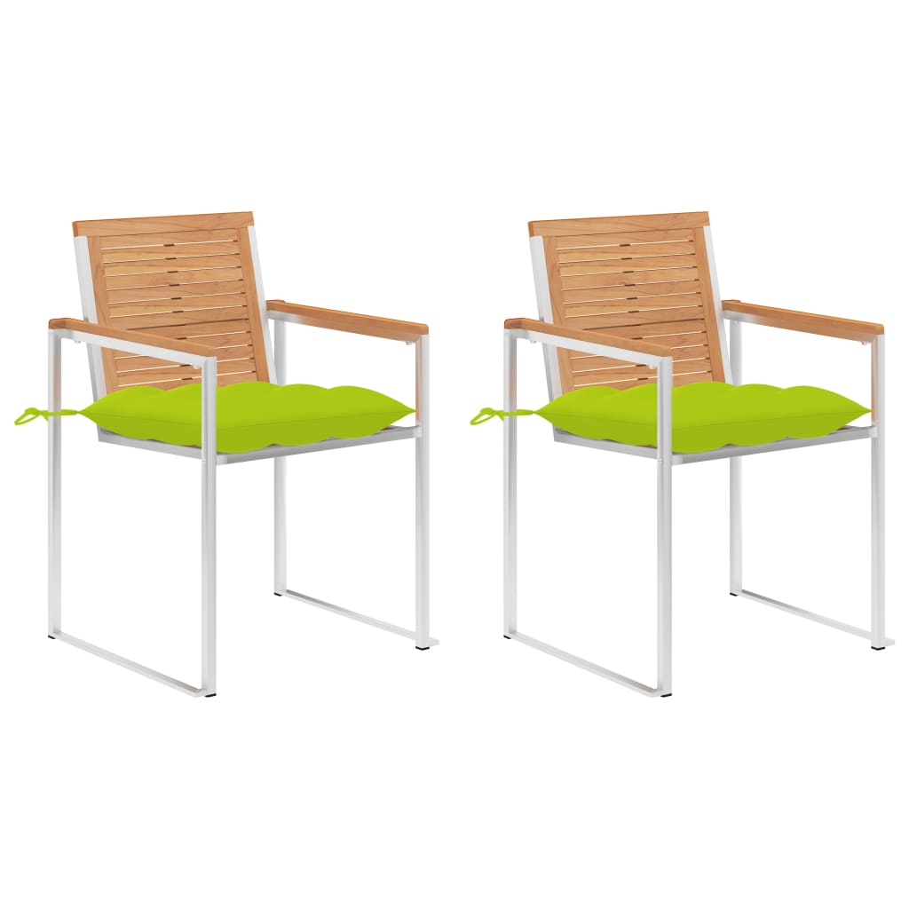 Tuinstoelen 2 St Met Kussens Massief Teakhout En Staal Heldergroen