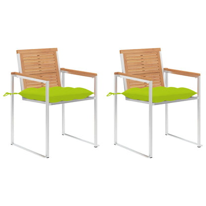 Tuinstoelen 2 St Met Kussens Massief Teakhout En Staal Heldergroen