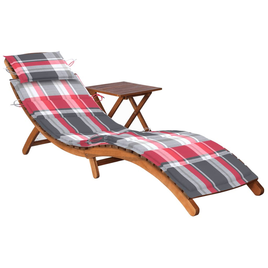 Ligbed Met Tafeltje En Kussen Massief Acaciahout 1 Rood ruitpatroon 1 ligbed met tafel