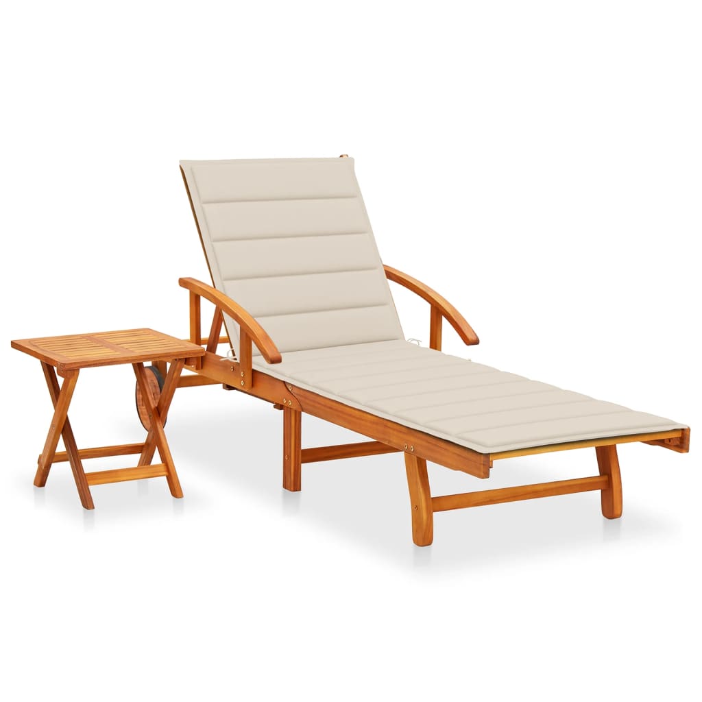 Ligbed Met Tafeltje En Kussen Massief Acaciahout Beige 1 ligbed met tafel