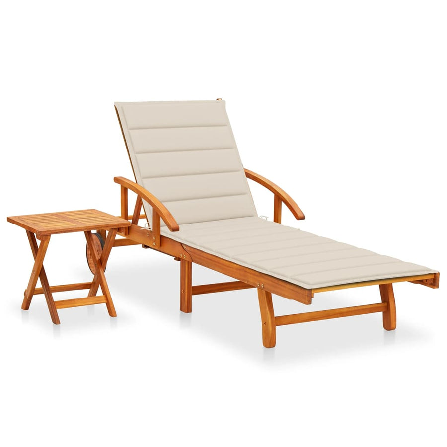 Ligbed Met Tafeltje En Kussen Massief Acaciahout Beige 1 ligbed met tafel