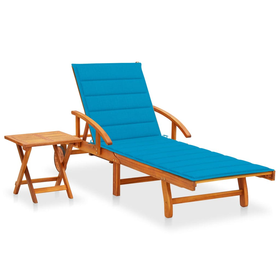 Ligbed Met Tafeltje En Kussen Massief Acaciahout 1 Blauw 1 ligbed met tafel
