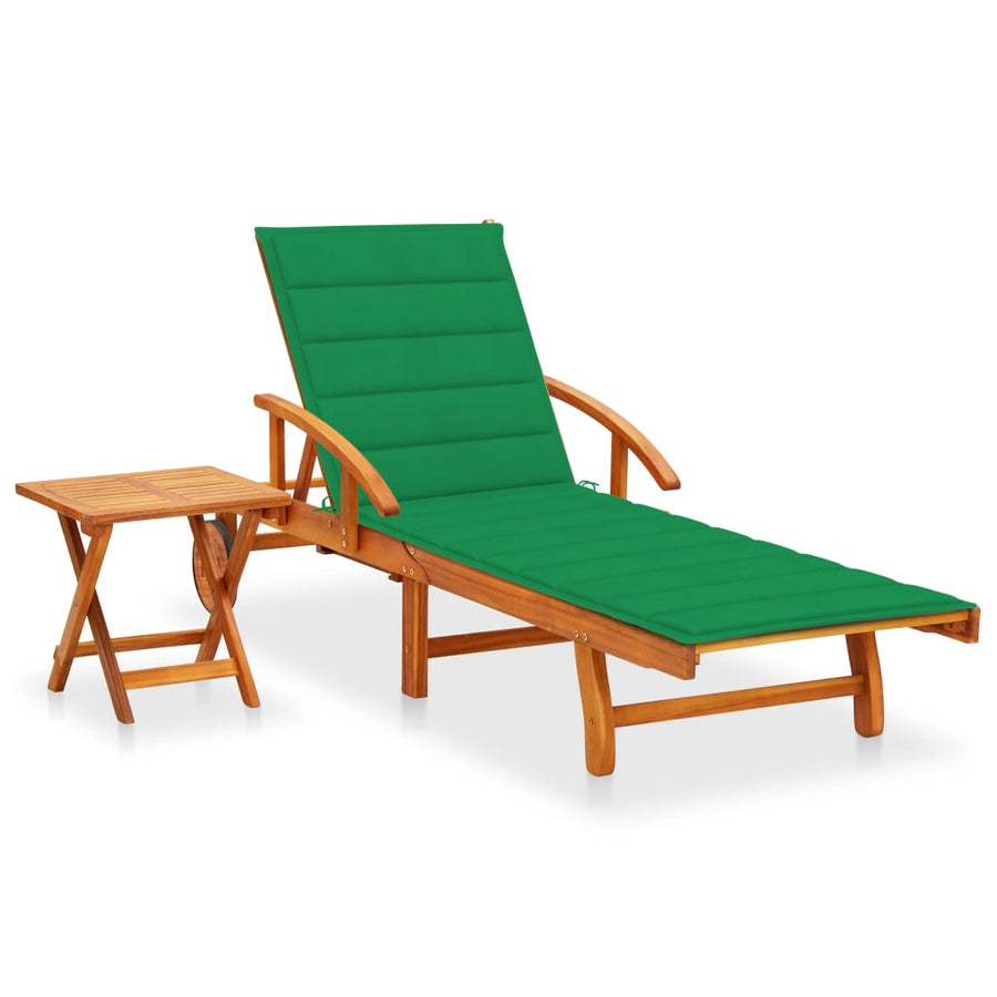 Ligbed Met Tafeltje En Kussen Massief Acaciahout 1 Groen 1 ligbed met tafel