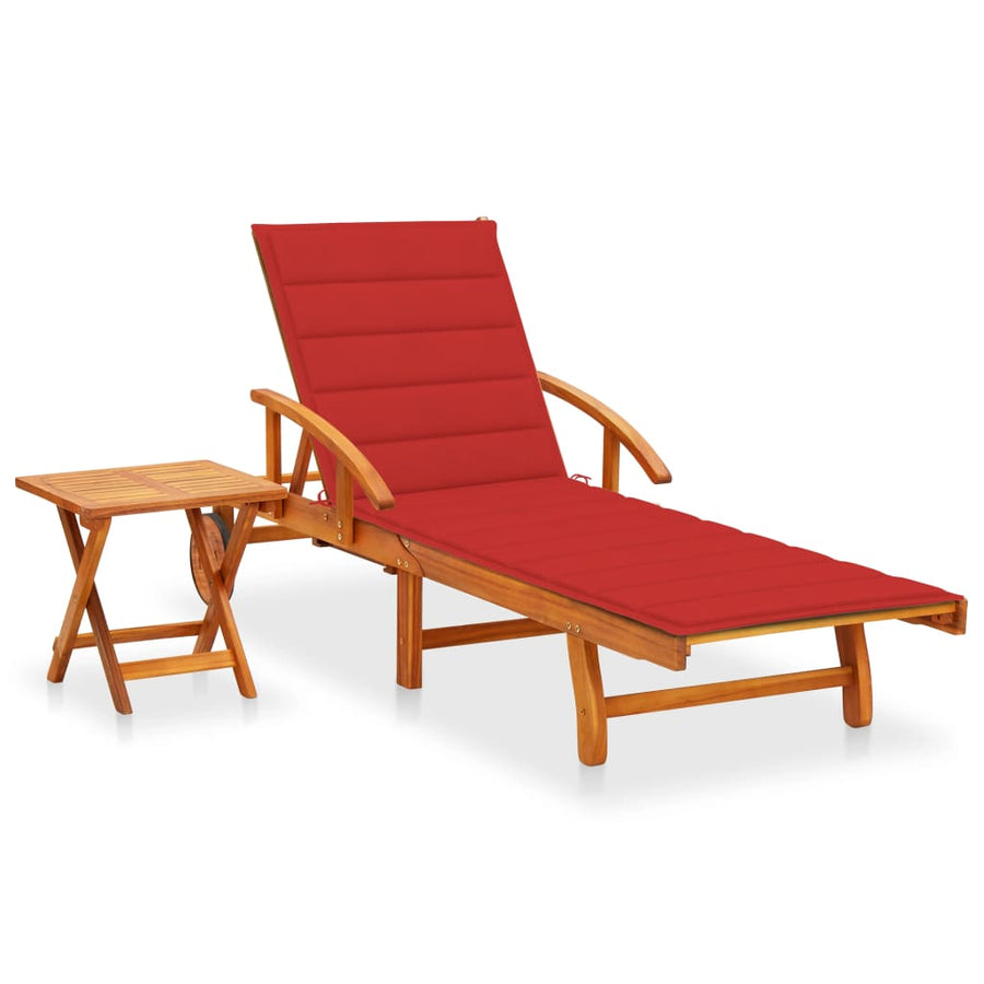 Ligbed Met Tafeltje En Kussen Massief Acaciahout Rood 1 ligbed met tafel