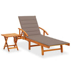 Sun Lounger with Table and Cushion Solid Acacia Wood