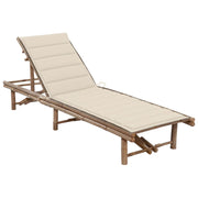 Ligbed bamboe 200x65x87 cm met kussen crème