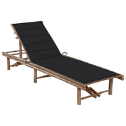 Ligbed bamboe met kussen zwart 200x65x87 cm