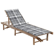 Ligbed bamboe 200x65x87 cm met kussen grijs ruit