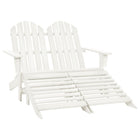Adirondack 2-Seater Garden Chair with Ottoman, Pine Wood, White
