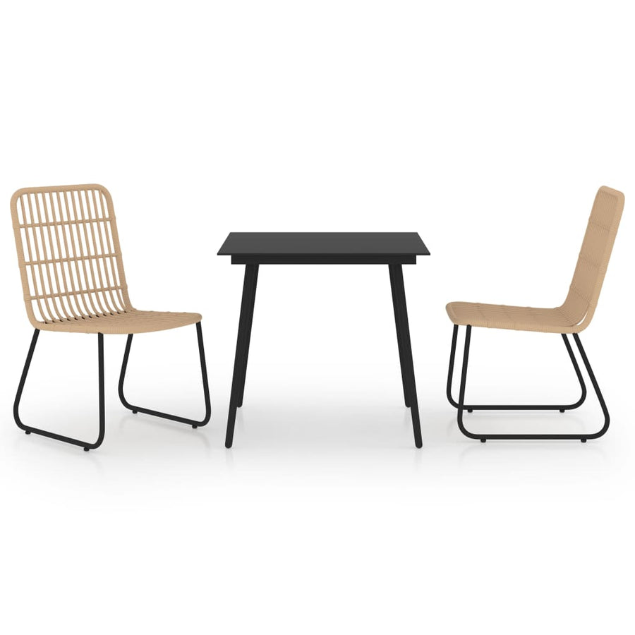 -Delige Tuinset Poly Rattan En Glas 3 80 cm tafellengte Eiken en zwart