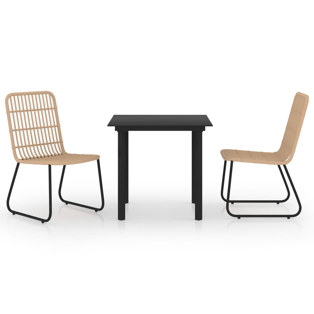 3-delige Tuinset poly rattan en glas