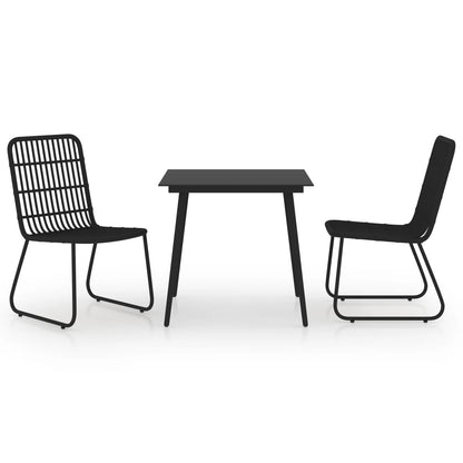 -Delige Tuinset Poly Rattan En Glas 3 80 cm tafellengte Zwart
