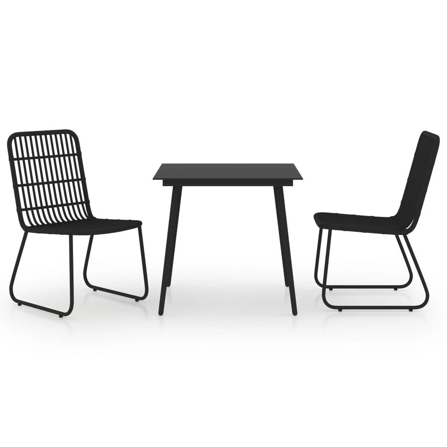 -Delige Tuinset Poly Rattan En Glas 3 80 cm tafellengte Zwart