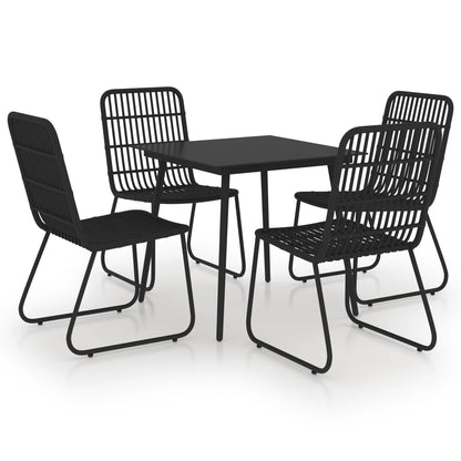 -Delige Tuinset Poly Rattan En Glas 5 80 cm tafellengte Zwart