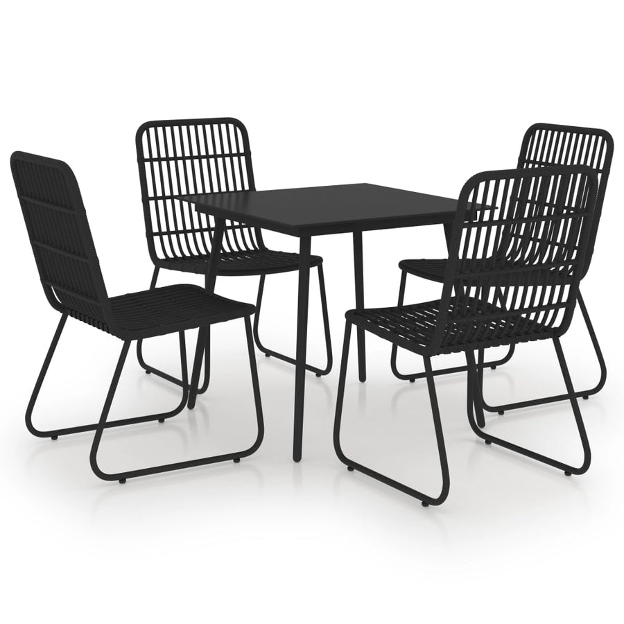 -Delige Tuinset Poly Rattan En Glas 5 80 cm tafellengte Zwart