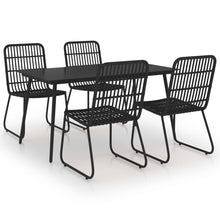 -Delige Tuinset Poly Rattan En Glas 5 150 cm tafellengte Zwart