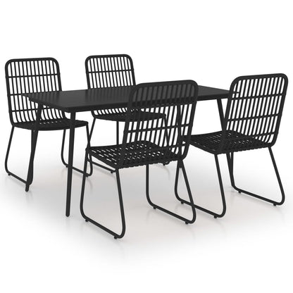 -Delige Tuinset Poly Rattan En Glas 5 150 cm tafellengte Zwart