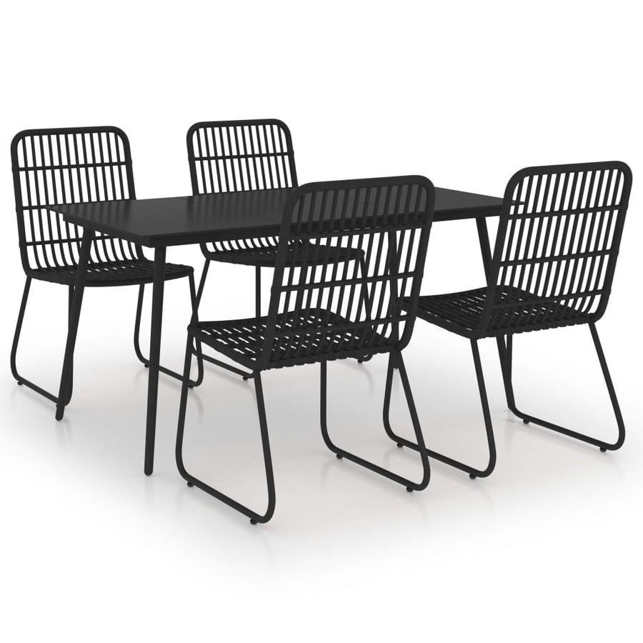 -Delige Tuinset Poly Rattan En Glas 5 150 cm tafellengte Zwart