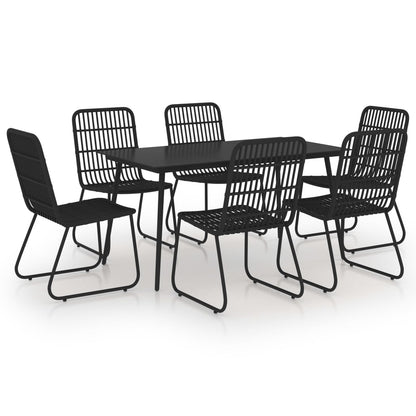 -Delige Tuinset Poly Rattan En Glas 7 150 cm tafellengte Zwart