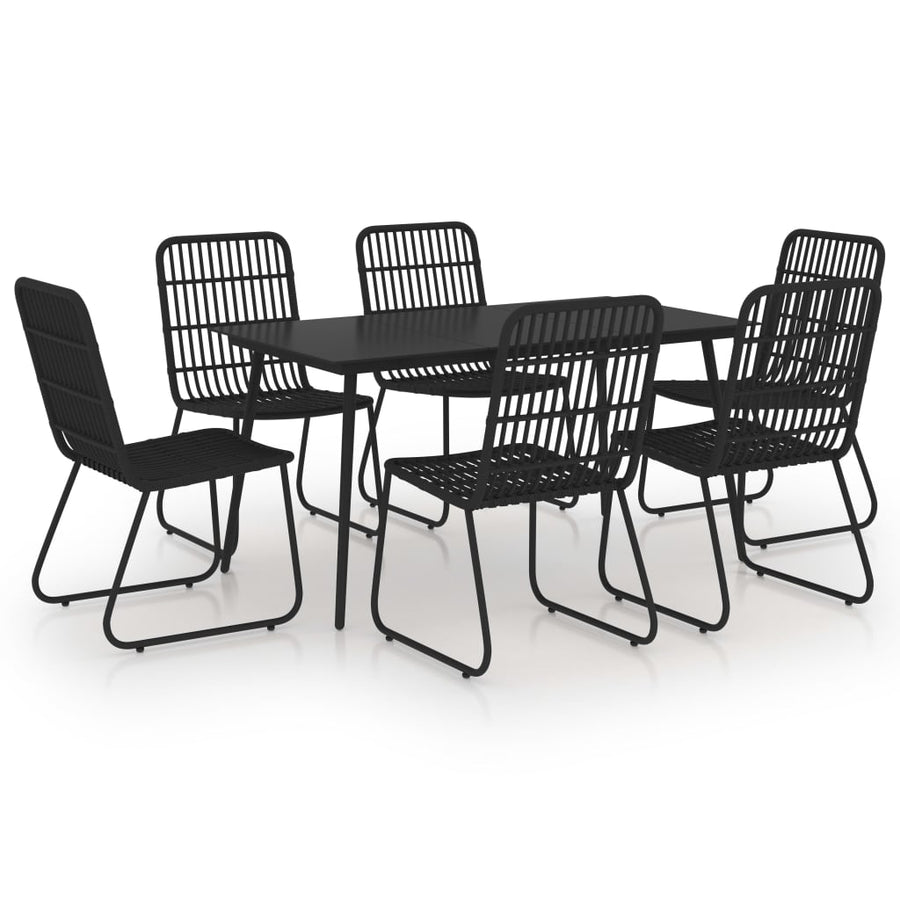 -Delige Tuinset Poly Rattan En Glas 7 150 cm tafellengte Zwart