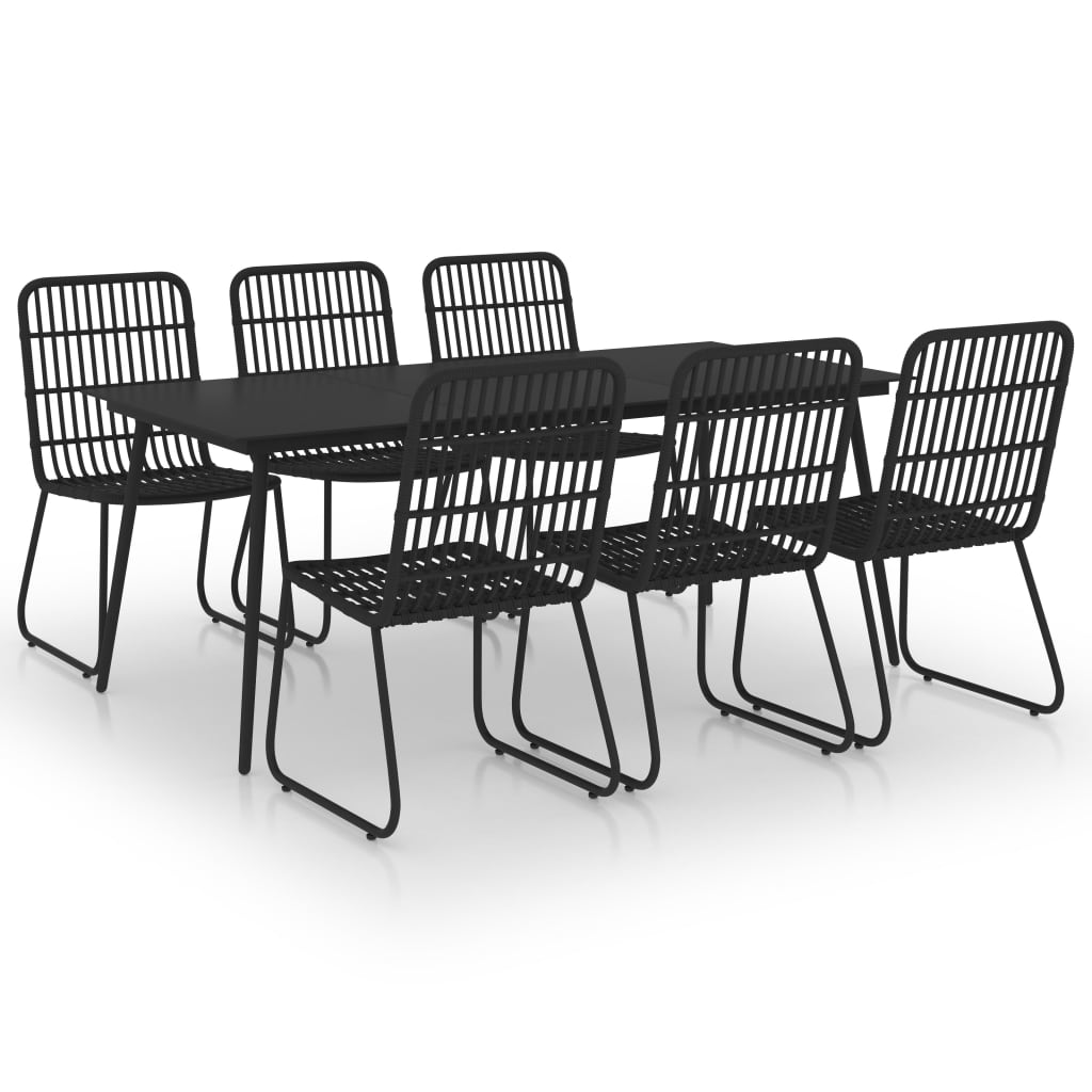 -Delige Tuinset Poly Rattan En Glas 7 190 cm tafellengte Zwart