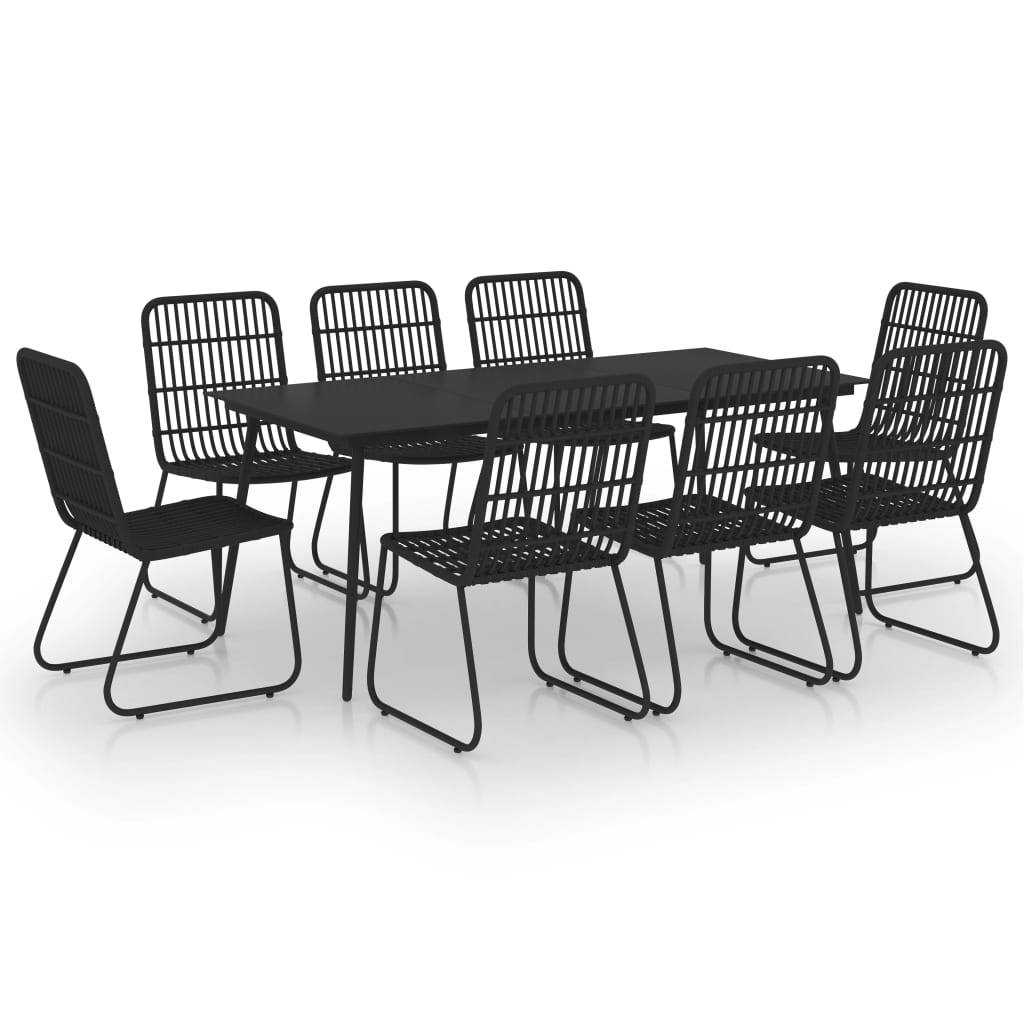 -Delige Tuinset Poly Rattan En Glas 9 190 cm tafellengte Zwart