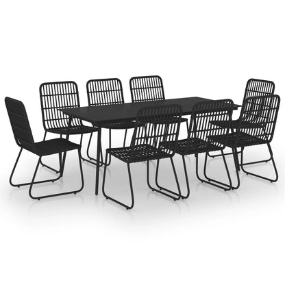 -Delige Tuinset Poly Rattan En Glas 9 190 cm tafellengte Zwart