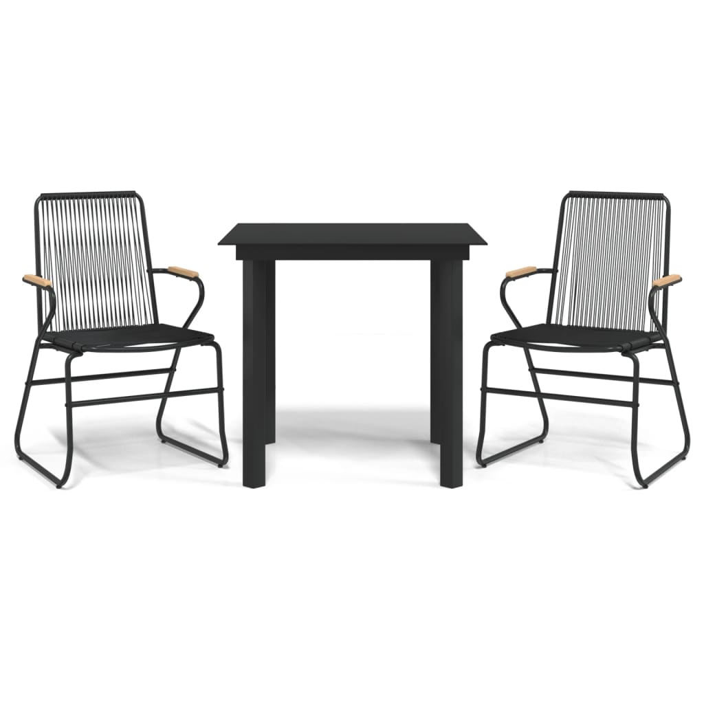 3-delige Tuinset PVC-rattan zwart