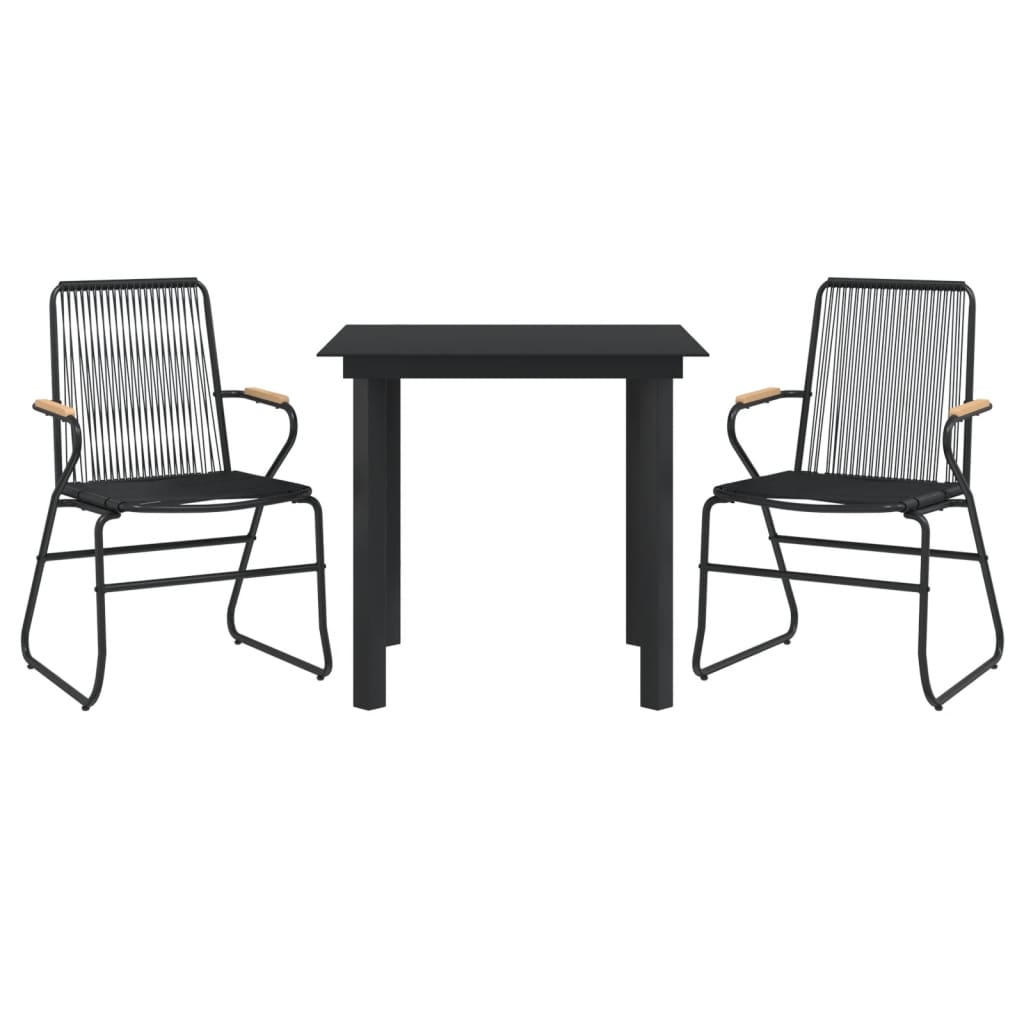 3-delige Tuinset PVC-rattan zwart
