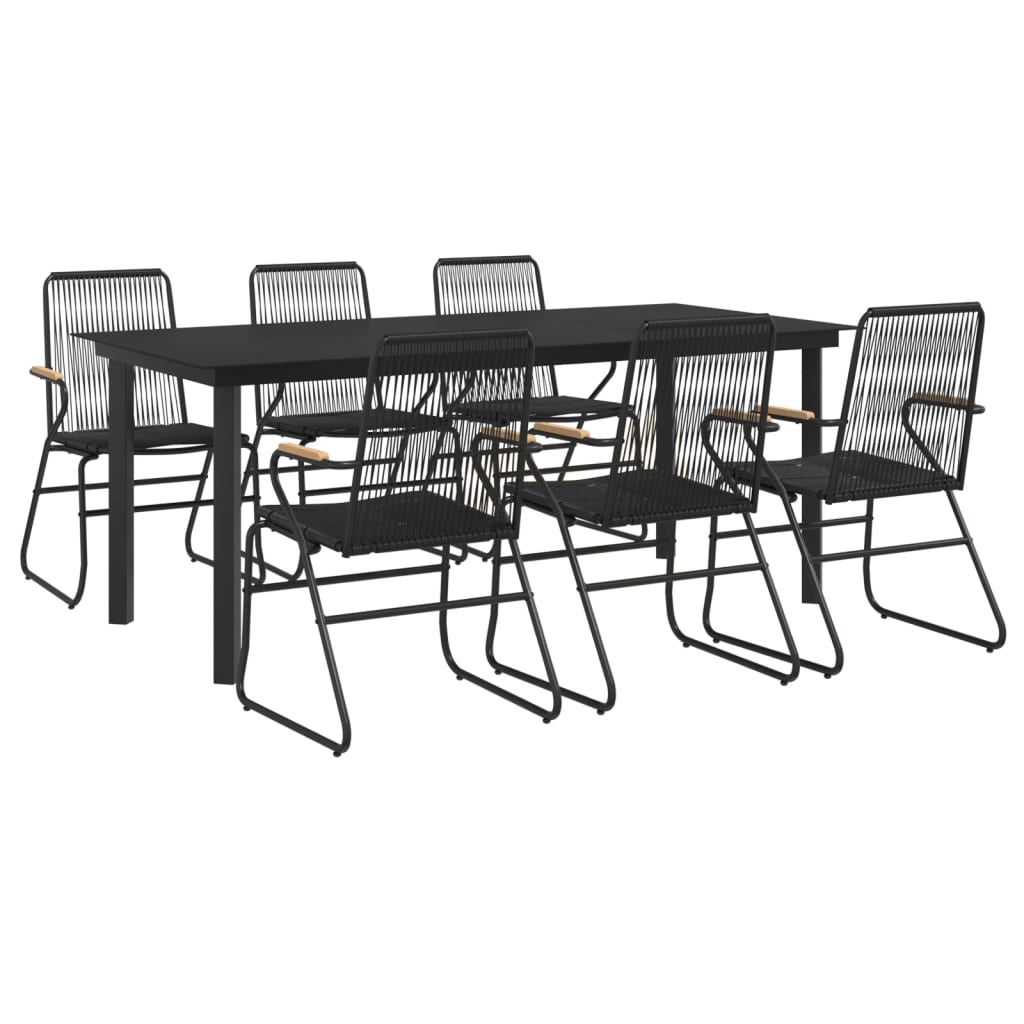 7-delige Tuinset PVC-rattan zwart