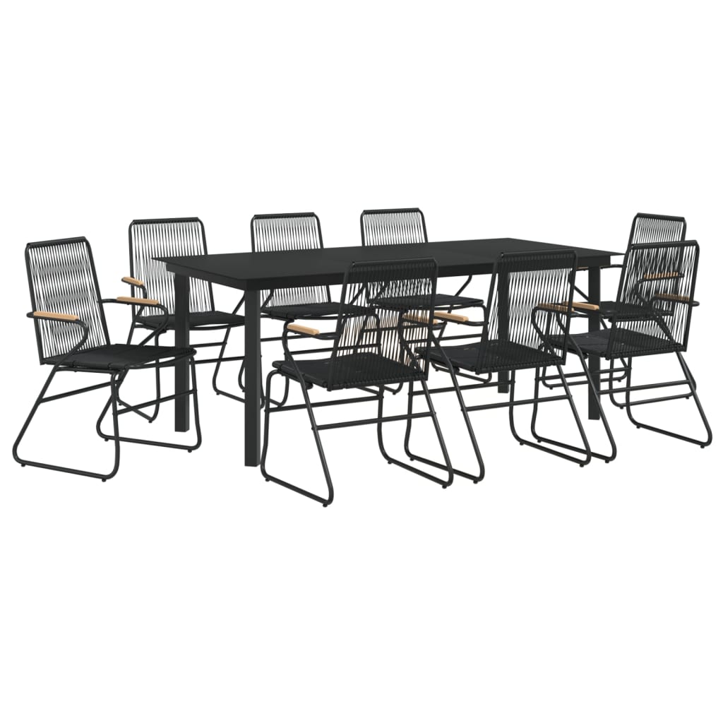 9-delige Tuinset PVC-rattan zwart