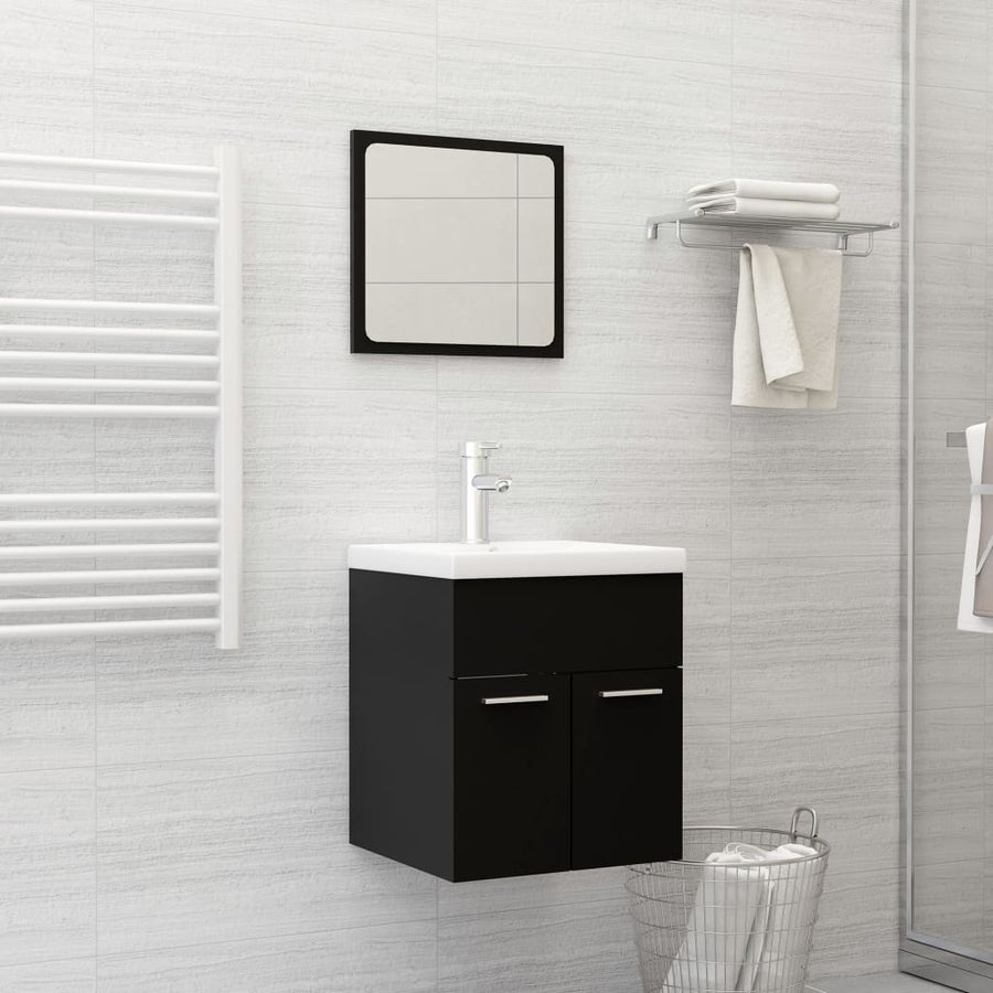 2-Delige Badkamermeubelset Spaanplaat Zwart 1