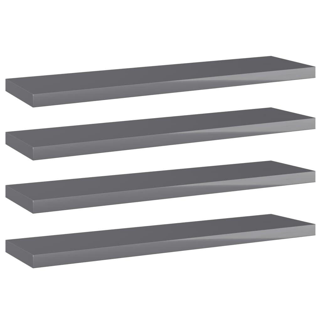 Wandschappen 4 st 40x10x1,5 cm spaanplaat hoogglans grijs