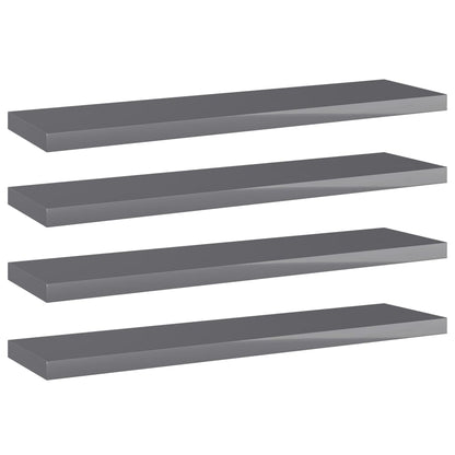 Wandschappen 4 st 40x10x1,5 cm spaanplaat hoogglans grijs