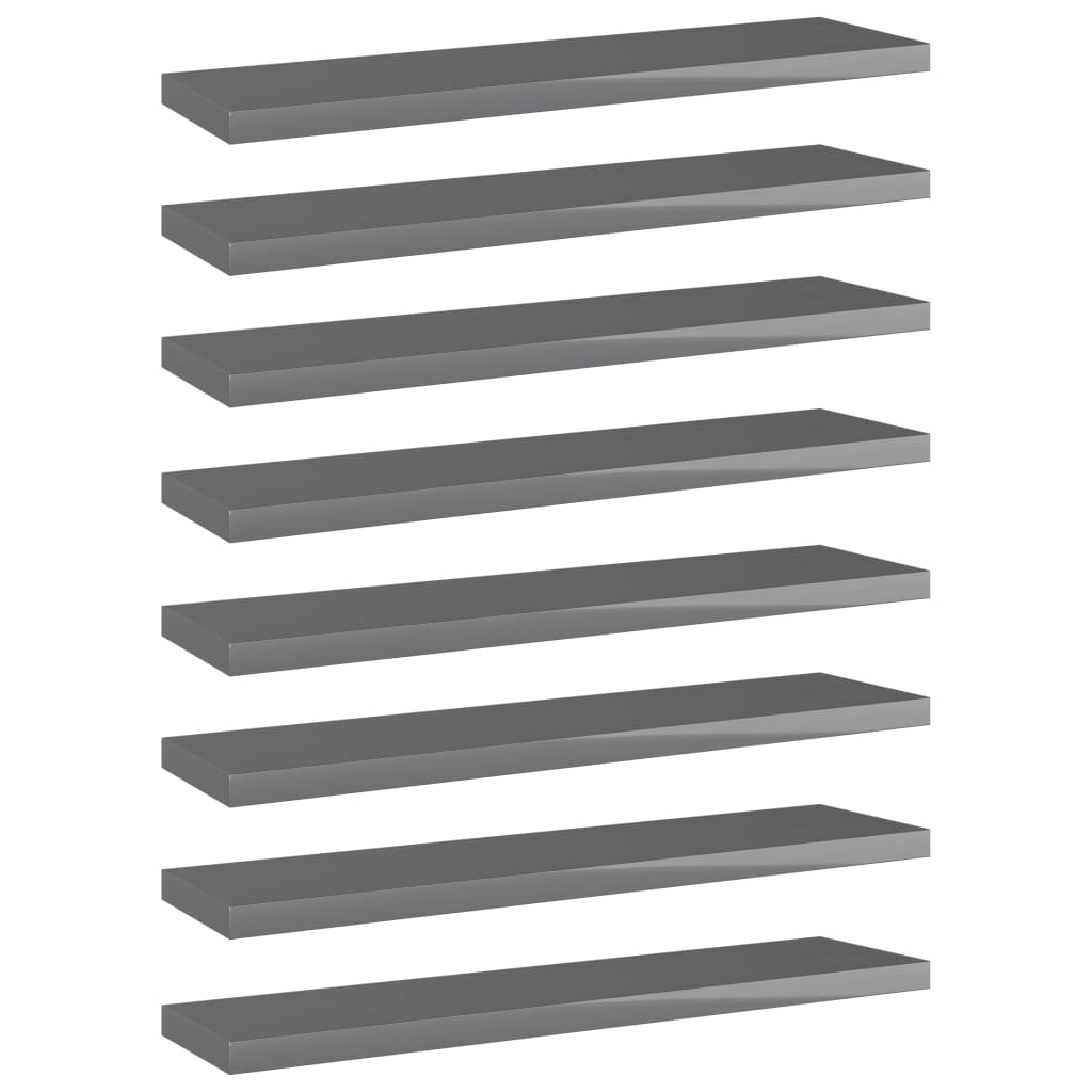 Wandschappen 8 st 40x10x1,5 cm spaanplaat hoogglans grijs