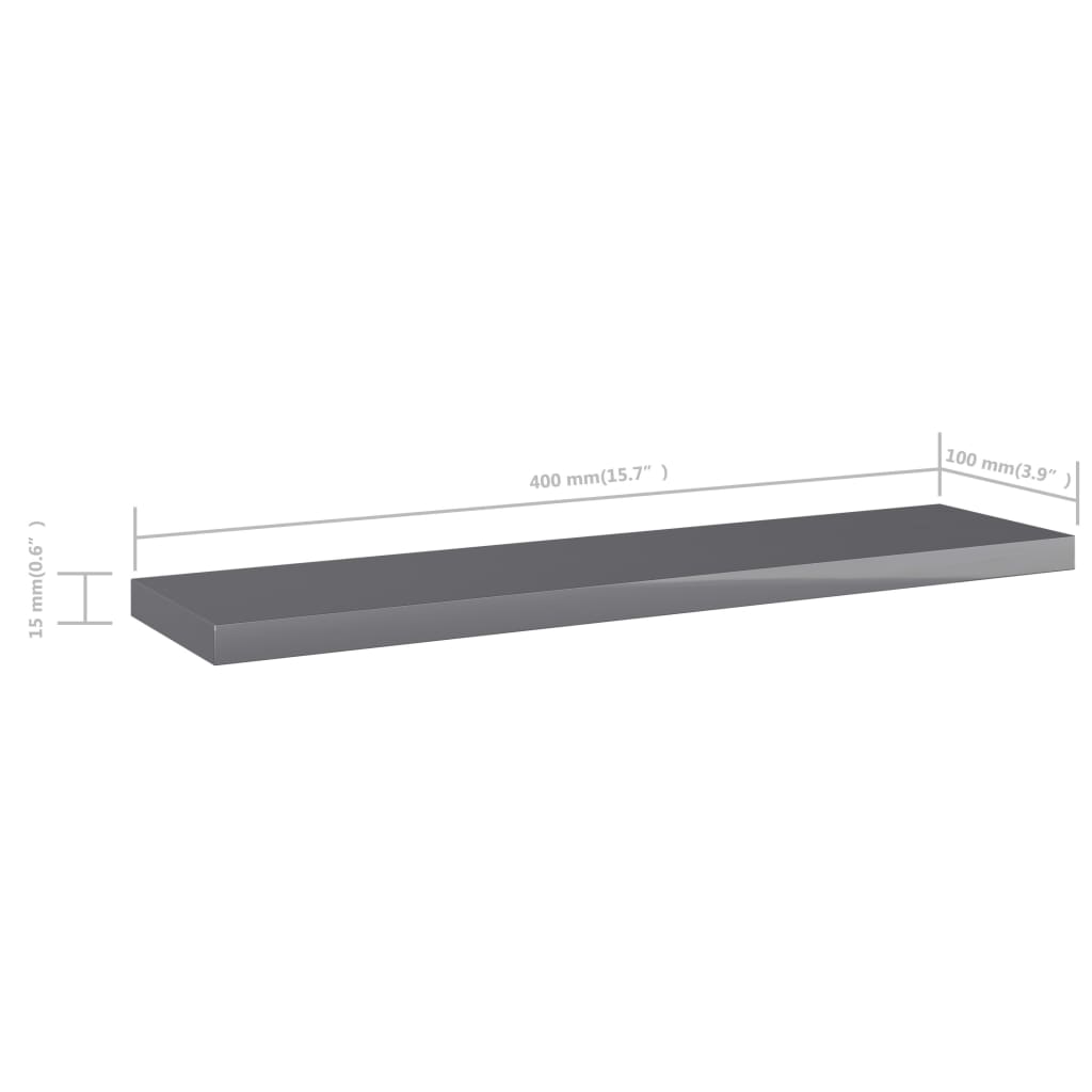 Wandschappen 8 st 40x10x1,5 cm spaanplaat hoogglans grijs