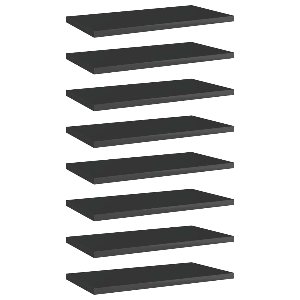 Wandschappen 8 st 40x20x1,5 cm spaanplaat hoogglans zwart